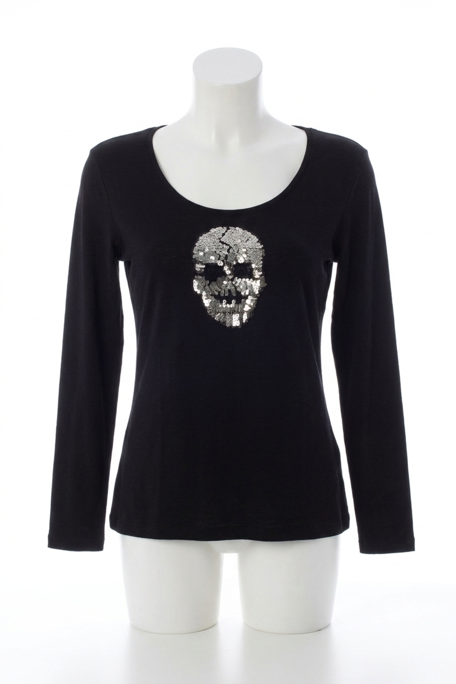 NEW FRENCH KYSS nicole long sleeve top in black silver